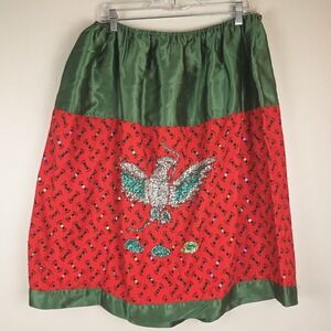 Vtg Mexican China Poblana Folk Skirts Sequins Girls Red Green Handmade READ.D12
